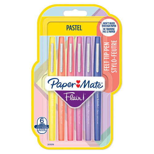 Blister 6 Pennarelli Flair Nylon Colori Assortiti Pastel Papermate