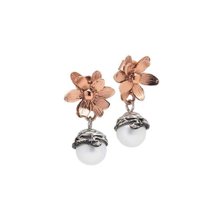 Bottega Boccadamo Orecchini Con Fiore Di Ninfea In Argento Rosè E Perla Argento aturale