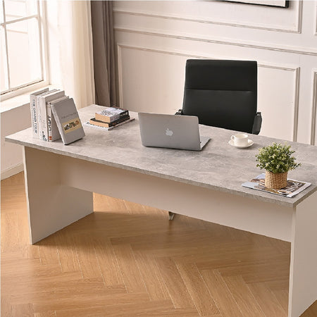 Scrivania per Ufficio in Legno Bianco Grigio Postazione Lavoro Studio 180x80 H74cm