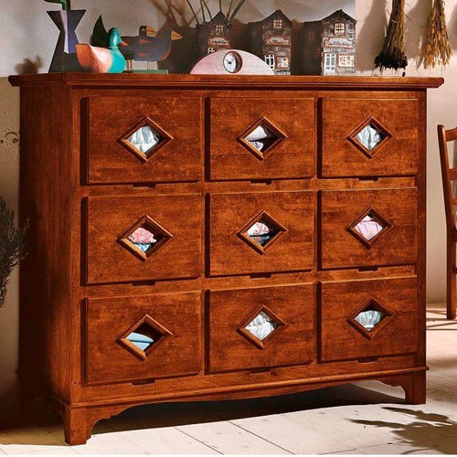 MOBILI 2G - CASSETTONE IN LEGNO MASSELLO 9 CASSETTI MISURA L.147 P.55 H.119 (981)