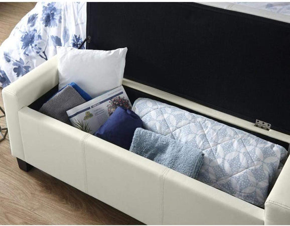 Cassapanca Pouf Contenitore Panca Moderna 110x40 H 40cm con Bottoni ecopelle Avorio