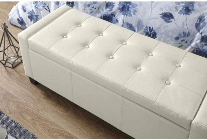 Cassapanca Pouf Contenitore Panca Moderna 110x40 H 40cm con Bottoni ecopelle Avorio