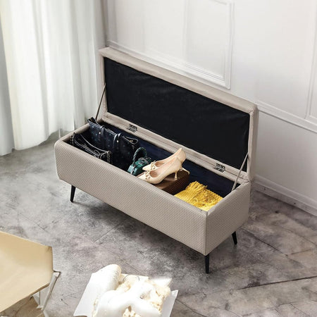 Cassapanca Pouf Contenitore Pelle Ecologica Divanetto Contenitore 80x40 H45cm Beige