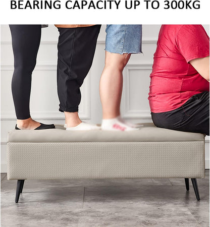 Cassapanca Pouf Contenitore Pelle Ecologica Divanetto Contenitore 80x40 H45cm Beige