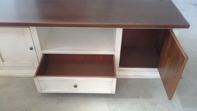 MOBILI 2G - Porta tv 4 cassetti shabby bianco anticato e noce 120x50x53