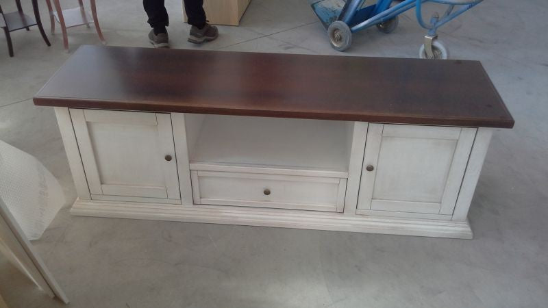 MOBILI 2G - Porta tv 4 cassetti shabby bianco anticato e noce 120x50x53