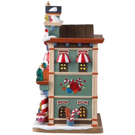 Negozio di caramelle "Bella's Bon Bons" per villaggio di Natale in porcellana con luci