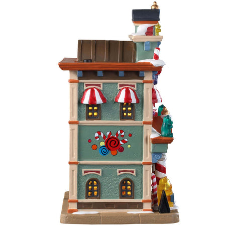 Negozio di caramelle "Bella's Bon Bons" per villaggio di Natale in porcellana con luci