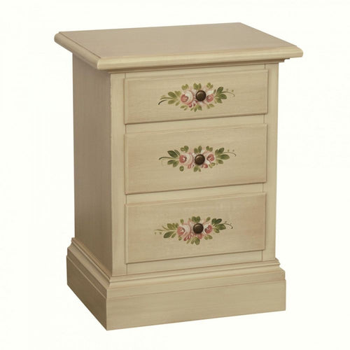MOBILI 2G - Comodino 3 cassetti legno shabby avorio anticato decori 50x38x65