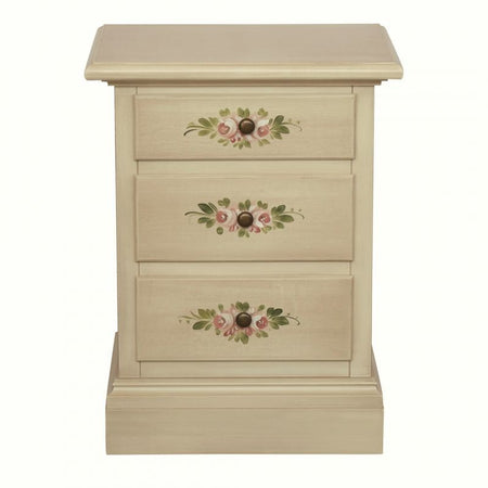 MOBILI 2G - Comodino 3 cassetti legno shabby avorio anticato decori 50x38x65