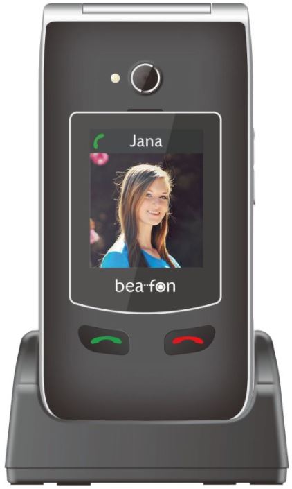 beafon clamshell 2 sim lcd 2.8-1.77 ip54 bluetooth con  base e tasto sos nero fotocmera da 3,0 mptasti di risposta esterni