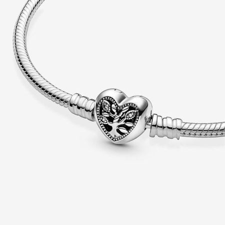 Pandora  Bracciale con maglia snake, chiusura a cuore e albero della vita