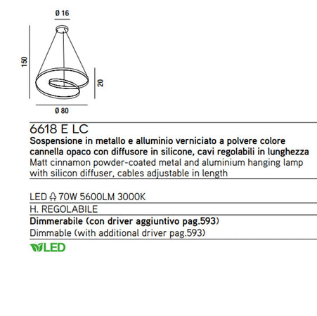 Lampadario classico Perenz RITMO 6618 E LC LED sospensione cannella