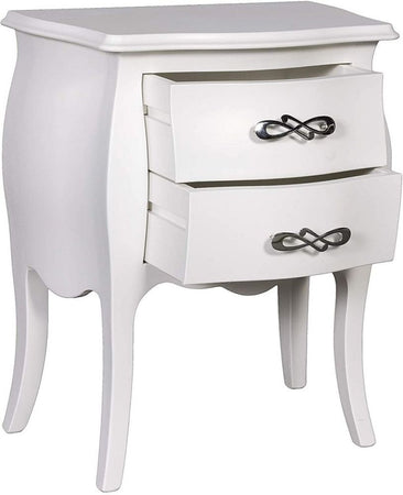 MOBILI 2G - Comodino 2 cassetti bombato legno shabby bianco 50x30x60