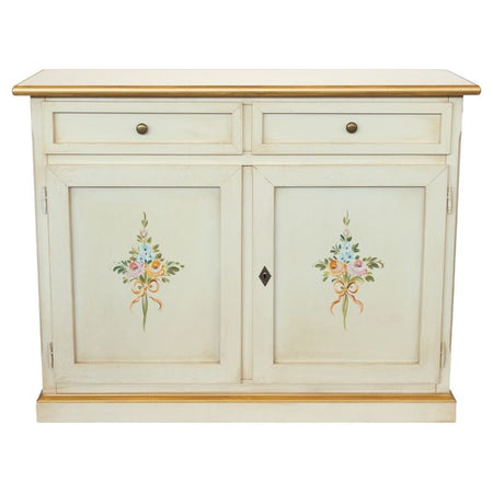 Credenza 2 Ante legno shabby avorio anticato decorato filo oro 105X42X85