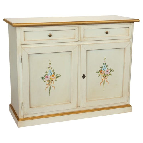 Credenza 2 Ante legno shabby avorio anticato decorato filo oro 105X42X85