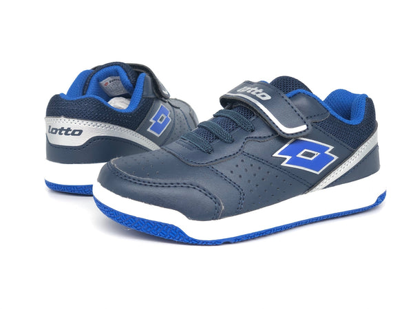 LOTTO Sneaker bimbo in ecopelle blu con strappo e lacci elastici