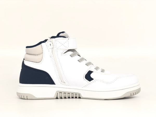 LOTTO Sneaker bimbo mid in ecopelle bianca con strappo e lacci elastici