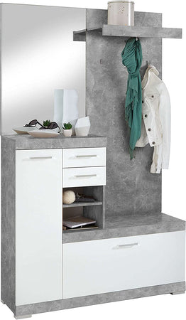 XL64 scarpiera ingresso moderna bianca 2 ante legno salvaspazio armadio bianco grigio cemento specchio