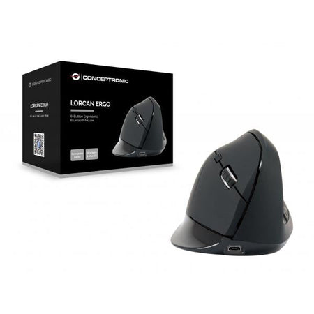 Mouse Conceptronic LORCAN03B ERGO - Egonomico - Mouse senza Fili - Bluetooth - Batteria ricaricabile - Nero
