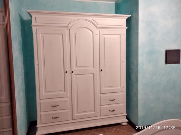 ARMADIO 3 PORTE 4 CASSETTI LEGNO SHABBY BIANCO 184X60X223 (2206)