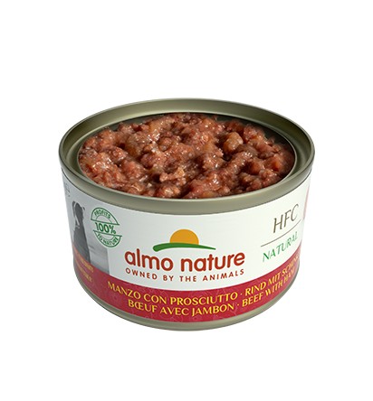 Almo Nature Scatoletta HFC Natural gusto Manzo con Prosciutto per Cani Adulti