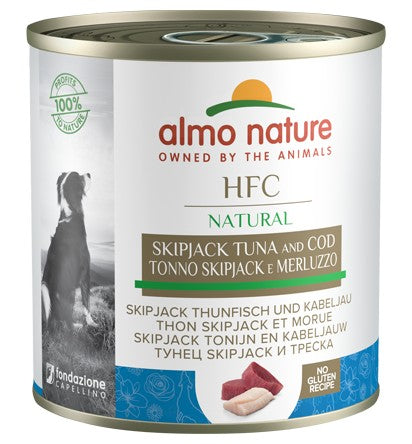 Almo Nature Scatoletta HFC Natural gusto Tonno Skipjack e Merluzzo per Cani Adulti