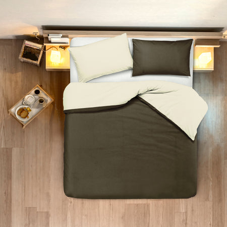 Set copripiumino federe letto bicolor double face parure copripiumino in cotone made in Italy NATURALE/CACAO