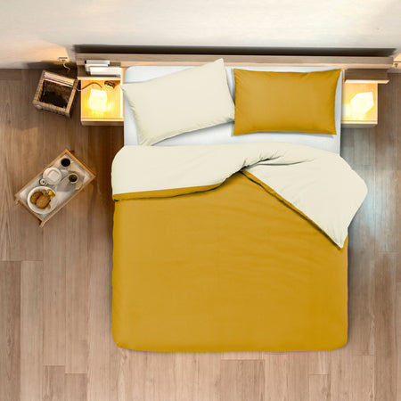 Set copripiumino federe letto bicolor double face parure copripiumino in cotone made in Italy NATURALE/OCRA