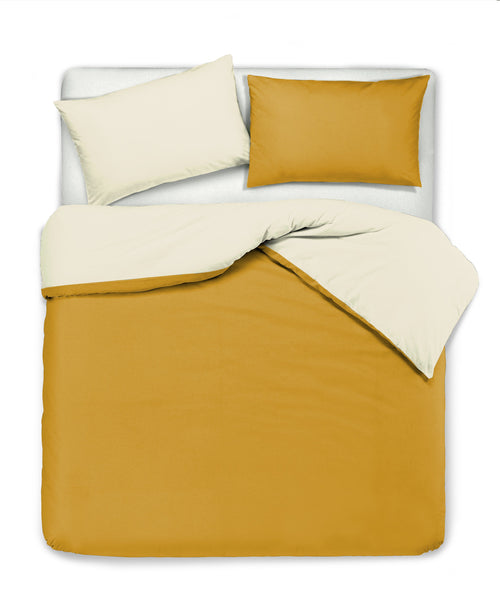 Set copripiumino federe letto bicolor double face parure copripiumino in cotone made in Italy NATURALE/OCRA
