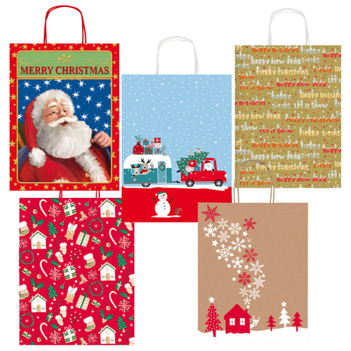 Shopper Carta Kraft C/Manici In Carta Ritorta 16X21X8Cm Fant. Natale Sadoch