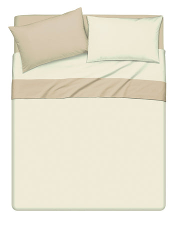 Completo letto lenzuola bicolor in 100% cotone made in Italy NATURALE/SABBIA