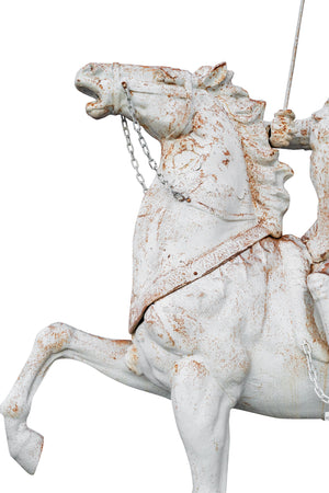 Biscottini Guerriero a cavallo in fusione di ghisa finitura bianca anticata Statua