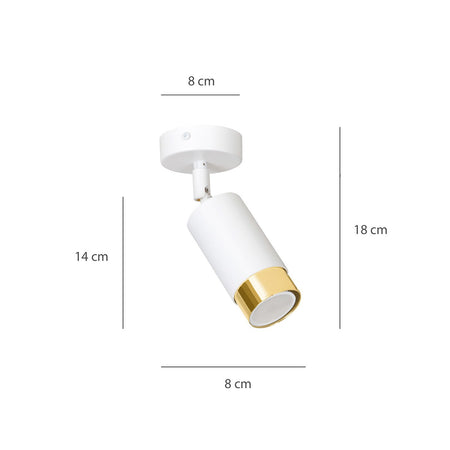 Faretto Orientabile 1 Luce Hiro A Cilindro In Acciaio Bianco E Oro
