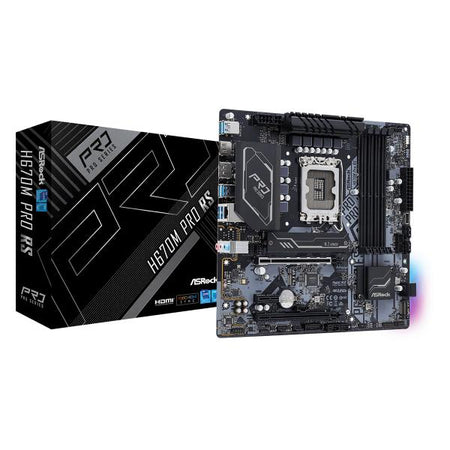 Scheda madre AsRock H670M Pro RS - Supporto processori Intel Socket 1700 12th Gen Intel Core - Ram 4x DDR4 - Hdmi, DisplayPort - RAID 0,1,5,10 - 8x Usb3.2 / 2x Usb2.0 - GLan - Audio HD - Micro-ATX