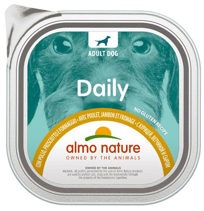 Almo Nature Daily Vaschetta gusto Pollo Prosciutto e Formaggio per Cani Adulti