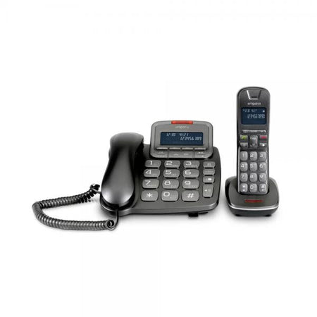 EMPORIA TH21ABB SET COMPOSTO DA TELEFONO CON FILO E CORDLESS DECT DISPLAY ILLUMINATO SEGRETERIA TELEFONICA NUMERI GRANDI VIVAVOCE COMPATIBILE CON APPARECCHI ACUSTICI HAC NERO