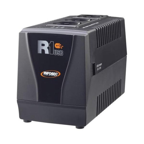 Regolatore automatico di tensione R1 USB 1000VA con 3 Prese Schuko Nero