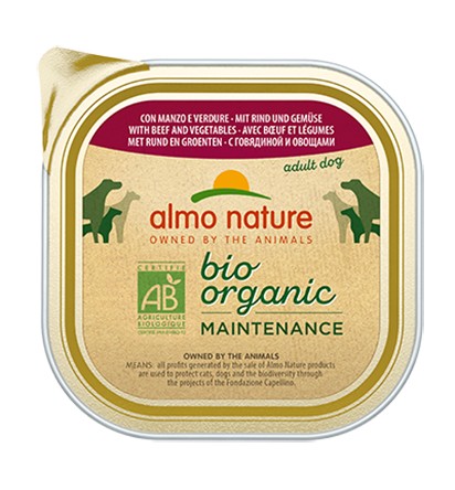 Almo Nature Bio Organic Maintenance Vaschetta gusto Manzo e Verdure per Cani Adulti