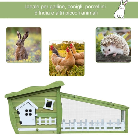 Gabbia Conigliera per Piccoli animali in legno Tetto Impermeabile 152x62x64cm