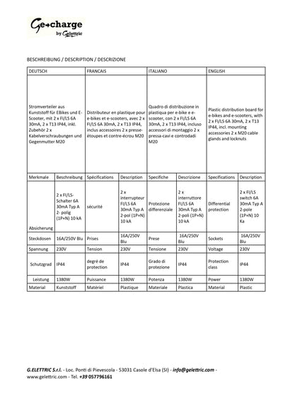SCATOLA PER RICARICA E-BIKE 2 PRESE
