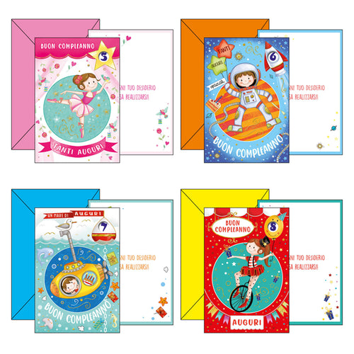Biglietto Buon Compleanno C/Ruota Numerata Tema Bambini 4 Soggetti Ass. Kartos
