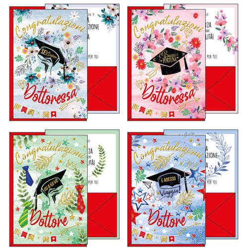 Biglietto Auguri Portasoldi Laurea 4 Soggetti Assortiti Kartos