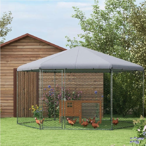 Recinto in Acciaio per Galline Tetto e Porta Gabbia Pollaio 400x346 H263 cm