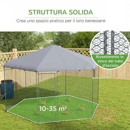 Recinto in Acciaio per Galline Tetto e Porta Gabbia Pollaio 400x346 H263 cm