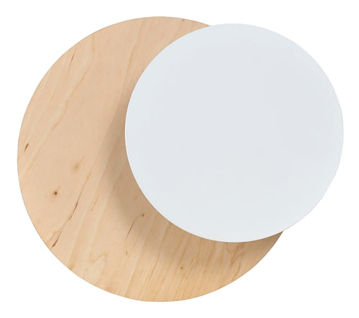 Applique 1 Luce A Disco Con Base In Legno Naturale E Acciaio Bianco