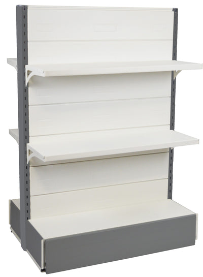 Scaffalatura in metallo verniciato per arredo negozi colore alluminio e bianco cm. 100x30x140h