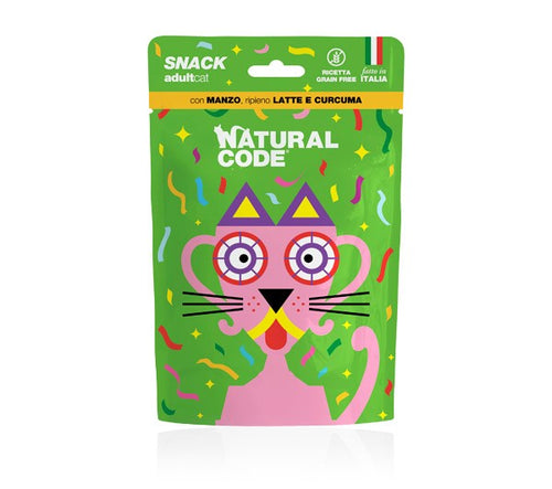 Natural Code Snack per Gatti Adulti gusto Manzo Latte e Curcuma 60gr