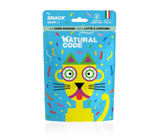 Natural Code Snack per Gatti Sterilizzati gusto Carni Bianche Latte e Curcuma 60gr