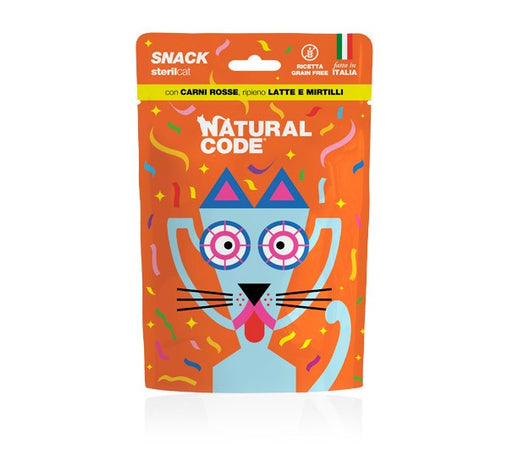 Natural Code Snack per Gatti Sterilizzati gusto Carni Rosse Latte e Mirtilli 60gr